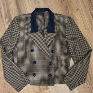 Vintage double-breasted plaid cropped blazer  Size M